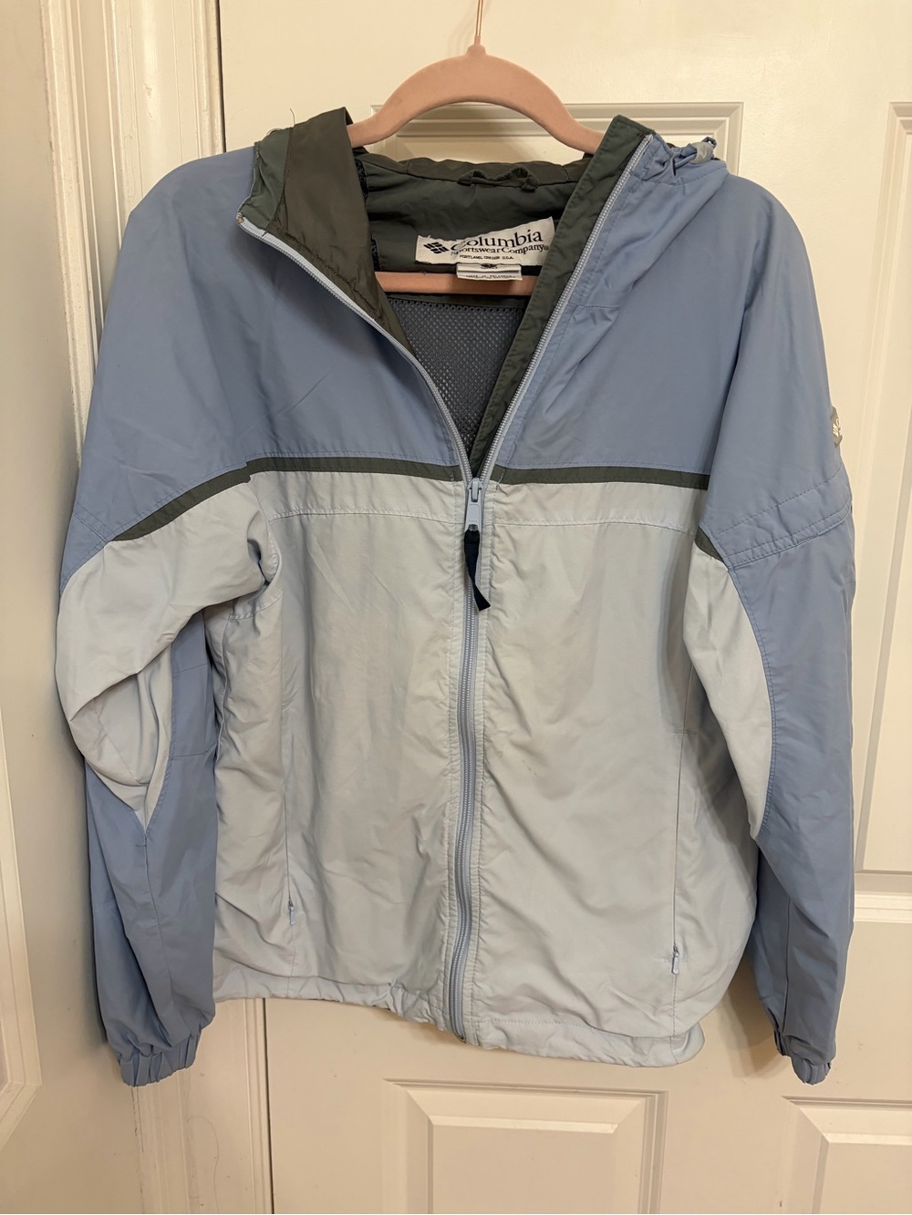 Columbia Two-Tone Light Blue & Dusty Blue womens Hooded Rain Jacket